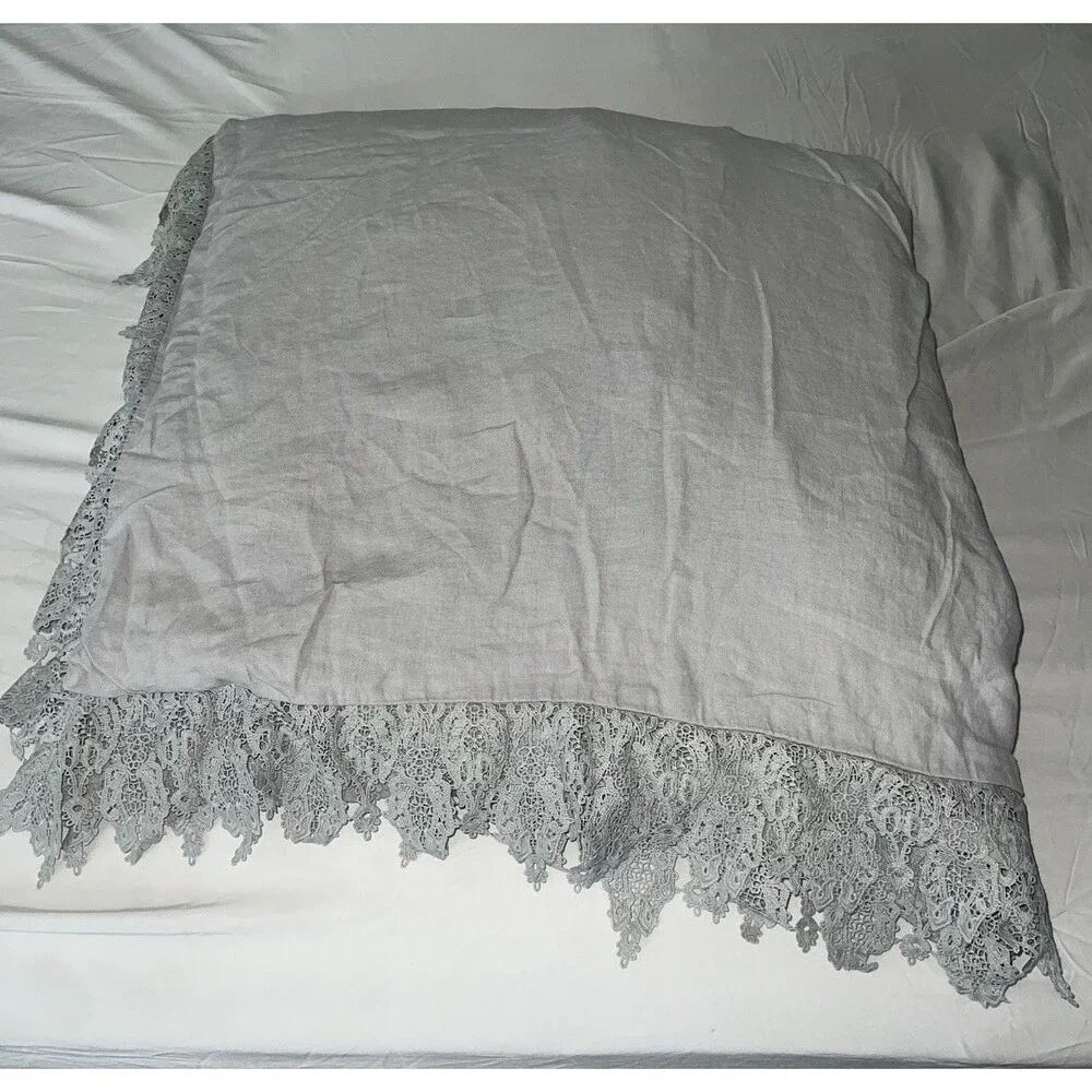 Wamsutta Vintage Evelyn Lace Trim King Duvet Cover Linen Cotton Gray
